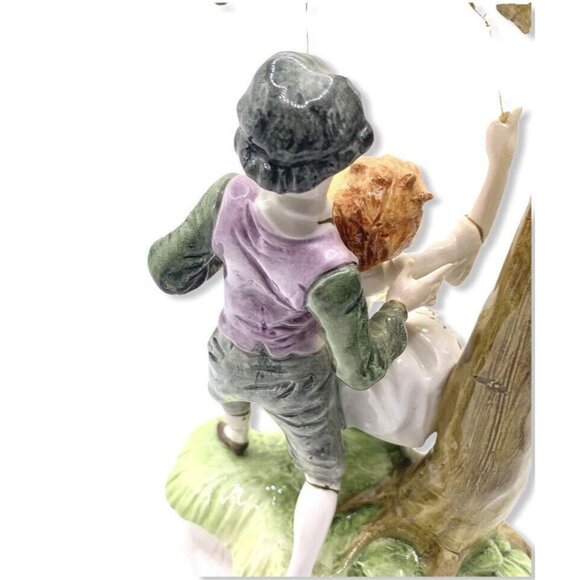 Antique Italian Capodimonte Porcelain Boy Girl on Swing Large Figurine Trademark - Picture 9 of 12